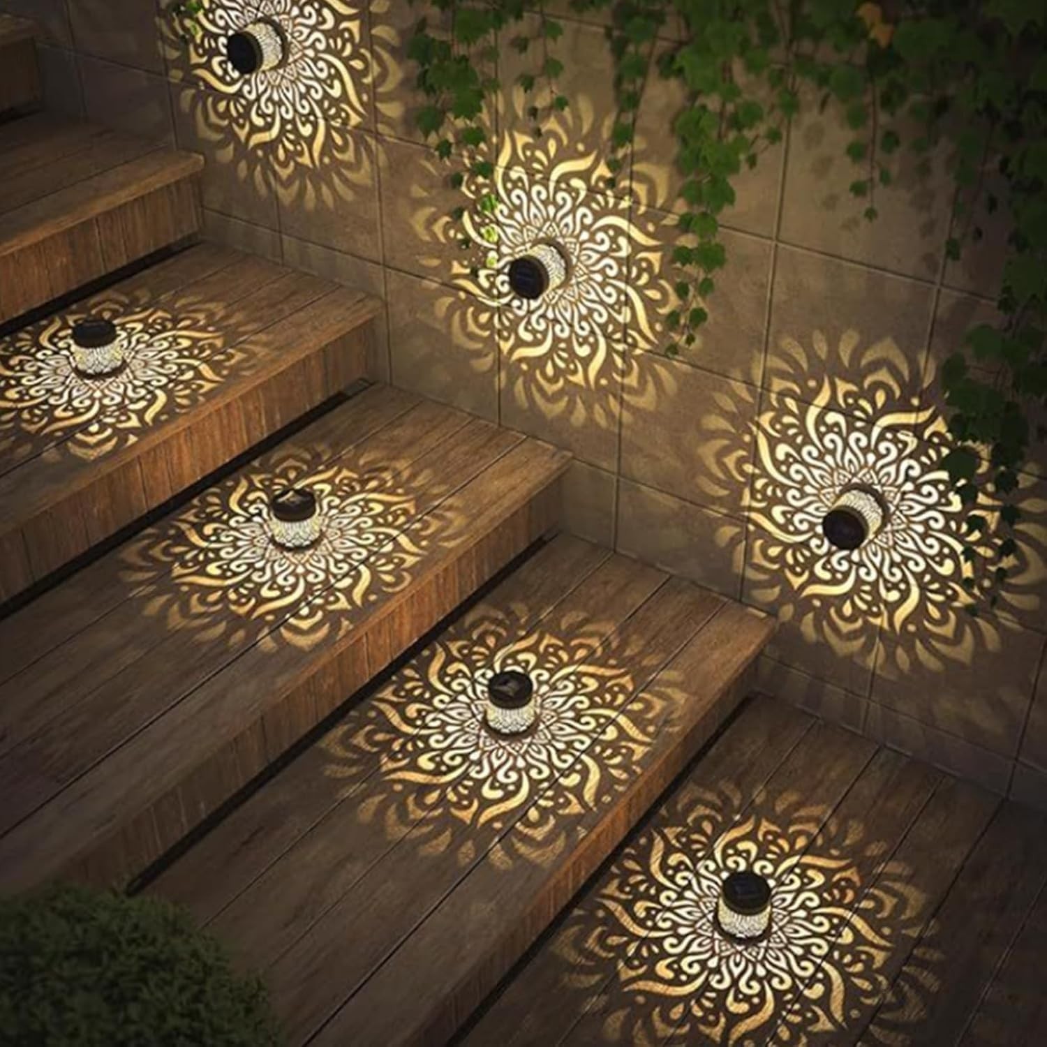 Solar Mandala Wall Light Outdoor Garden Fence Projector Lamp Patio Ambient Decor