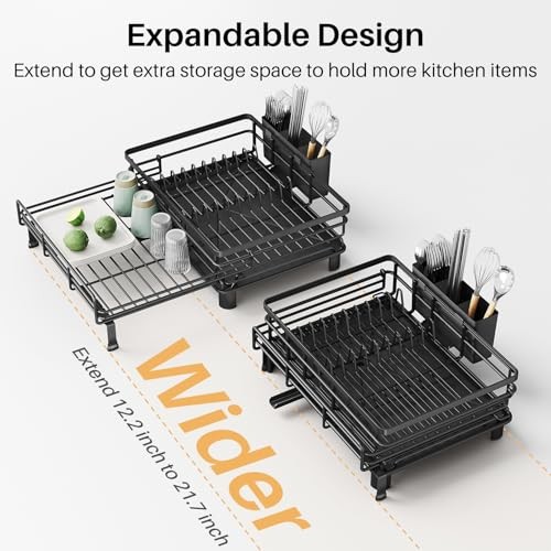 Dish Drying Rack – Extendable Dish Rack, Large Sink Drying Dish Drainer Black