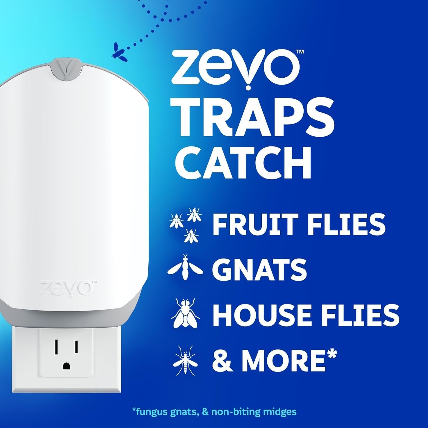 Zevo Flying Insect Trap (2 Plug-in Bases + 2 Cartridges) Featuring Blue UV Light