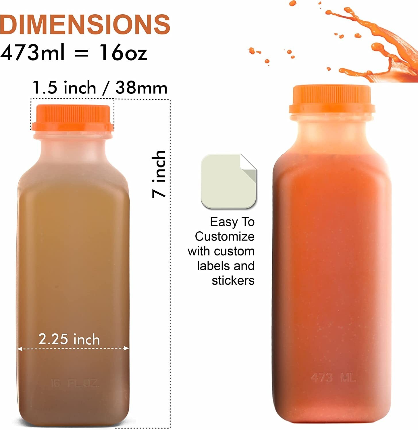 300 Pack Empty Translucent Plastic Juice Bottles with Tamper Evident Caps 16 Oz.