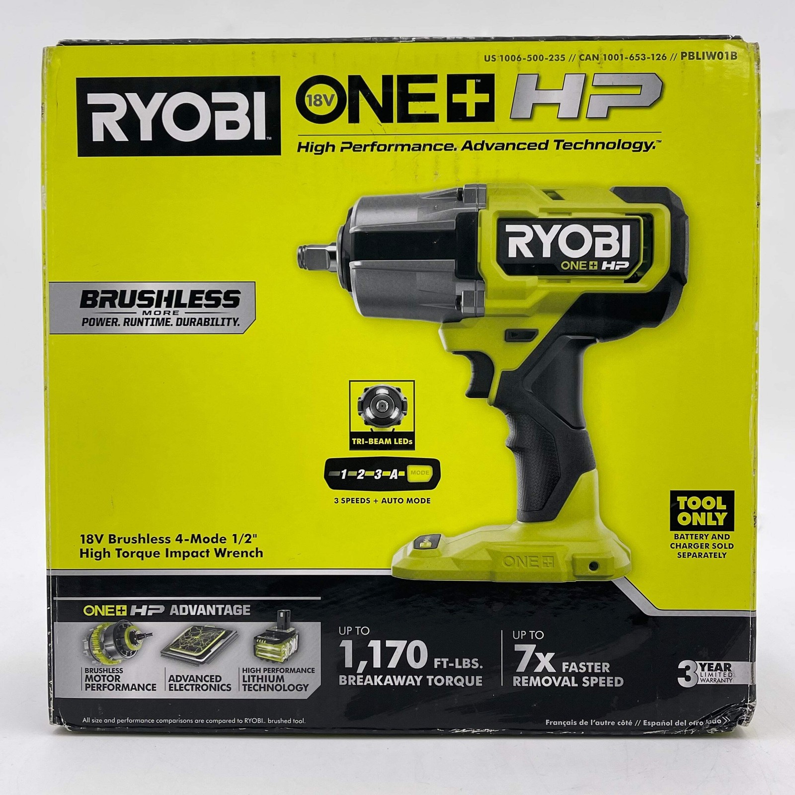 New Ryobi PBLIW01B 18V Brushless 4-Mode 1/2″ High Torque Impact Wrench