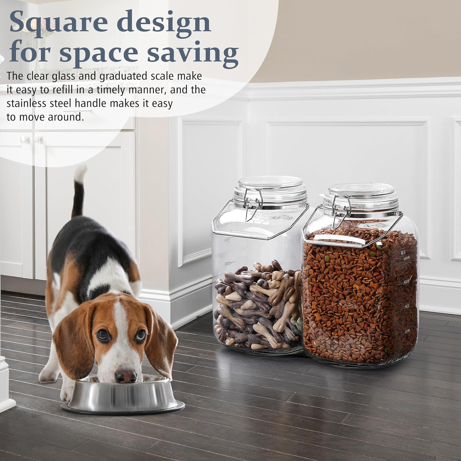Folinstall 2 Pack 1.5 Gallon Glass Jar with Airtight Lid, 192 Oz Square Wide Mou