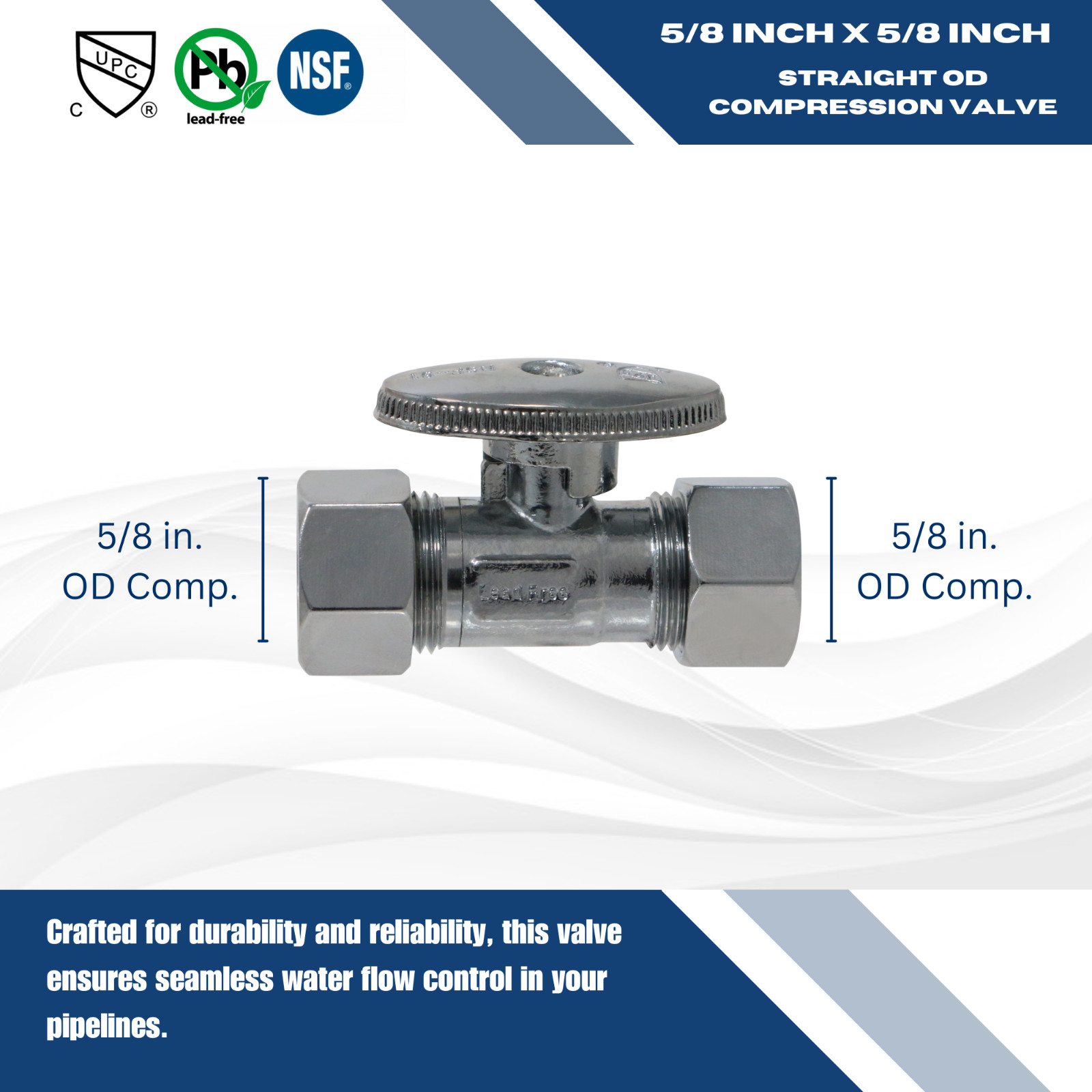 10) 5/8″ OD X 5/8″ OD COMPRESSION STRAIGHT BALL VALVE, 1/4 TURN, LEAD FREE BRASS