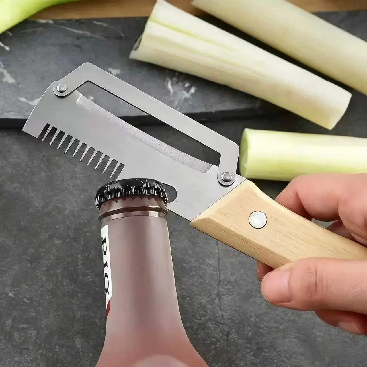2PCS 2-in-1 Serrated Peeling Knife Premium Vegetable Peeler With Wooden Handle ~