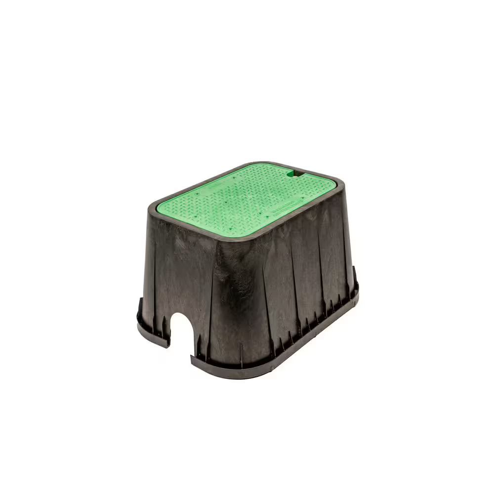 14 In. X 19 In. Rectangular Irrigation Valve Box and Lid, Black Box, Green Lid