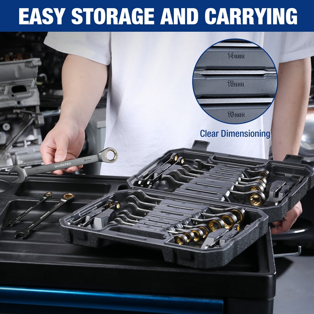 WORKPRO 22PC Ratcheting Wrench Set Metric 6-18mm&SAE 1/4-3/4″ Combination Wrench