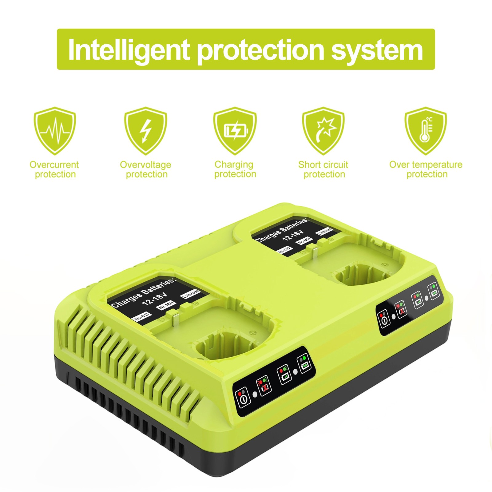 2Pack 6.5Ah 18V Lithium Battery Dual Charger for Ryobi P108 P107 P102 P105 P117