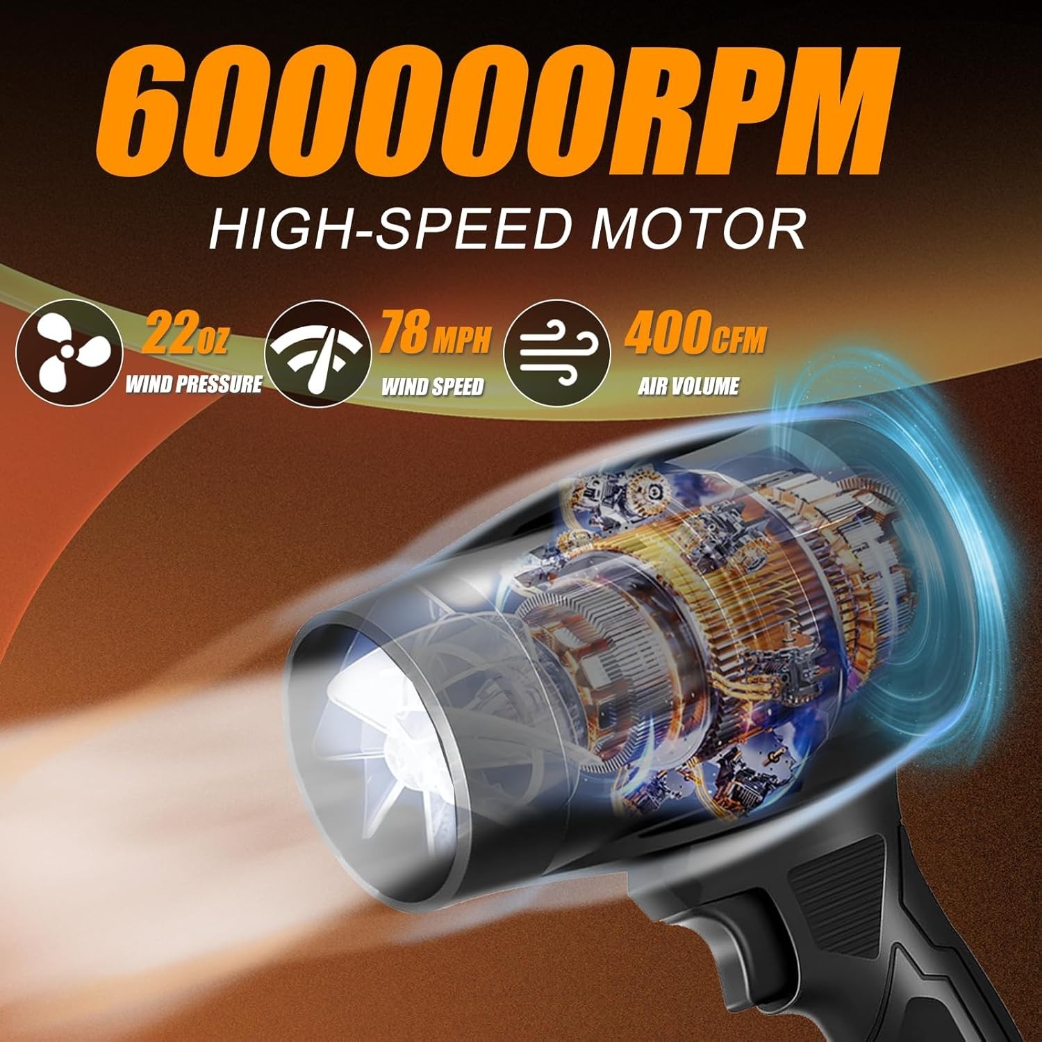 Cordless Leaf Blower 21V with 2 x 4.0Ah Batteries Turbo 600,000 RPM