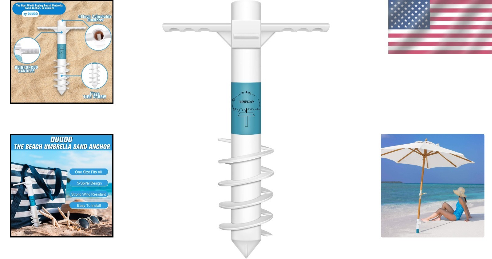 Heavy-Duty Beach Umbrella Sand Anchor: 5-Spiral Design for Ultimate Stability