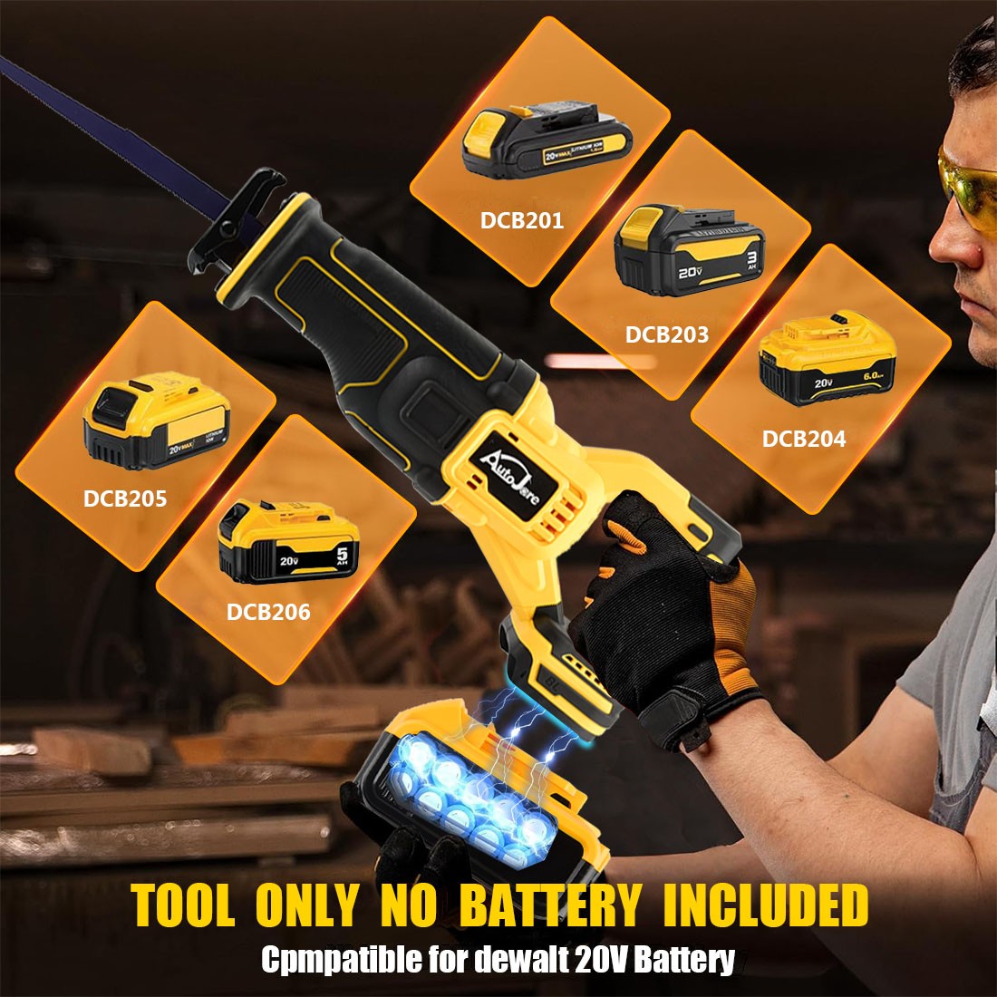 Cordless Reciprocating for Dewalt 20V Battery Brushless Power Recipro Saw Tool