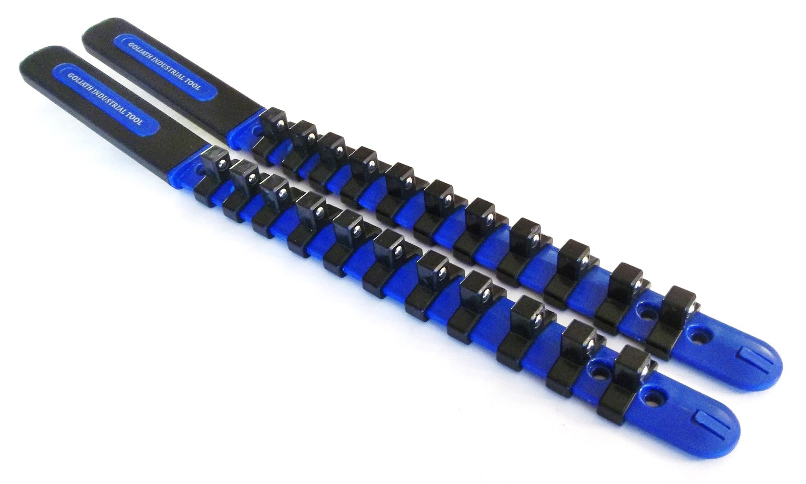 2 GOLIATH INDUSTRIAL 3/8″ ABS PLASTIC SOCKET RAIL HOLDER ORGANIZER BLUE SR38BB