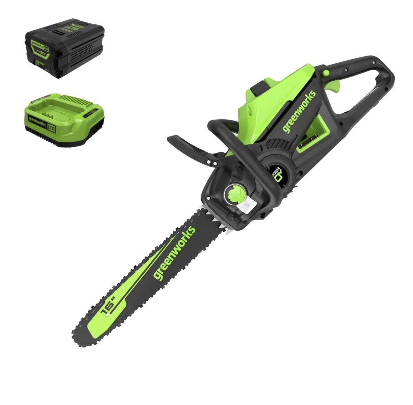 Greenworks 60V 16 inch Chainsaw 2000W Brushless w/ 2.5Ah Battery and 3A Charger