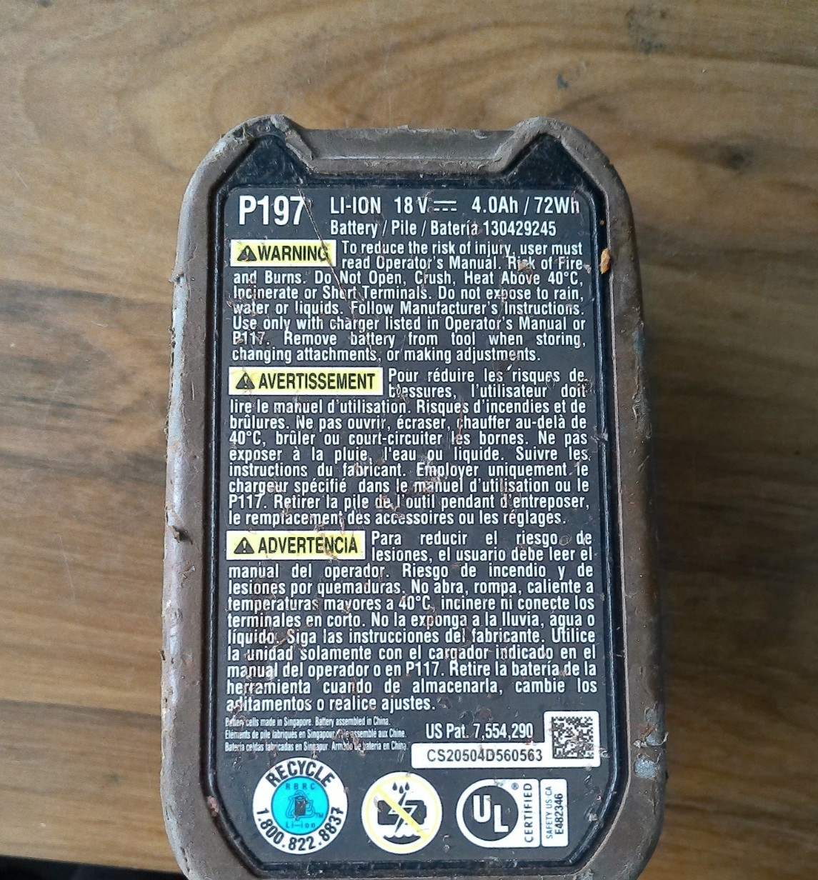 Genuine Ryobi P197 ONE+ 18V 4.0Ah Lithium Battery – For Parts Or Repair ONLY