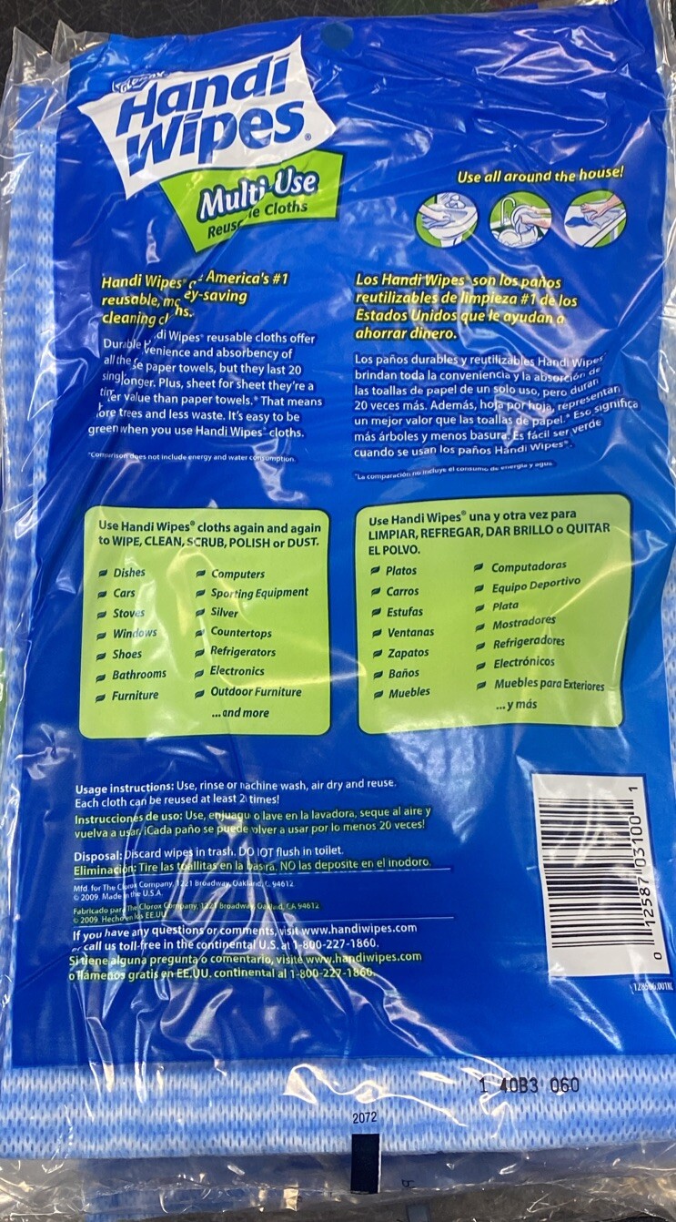 5 Packs- Handi Wipes Multi-Use Reusable Cleaning Cloths, 30 Cloths Total