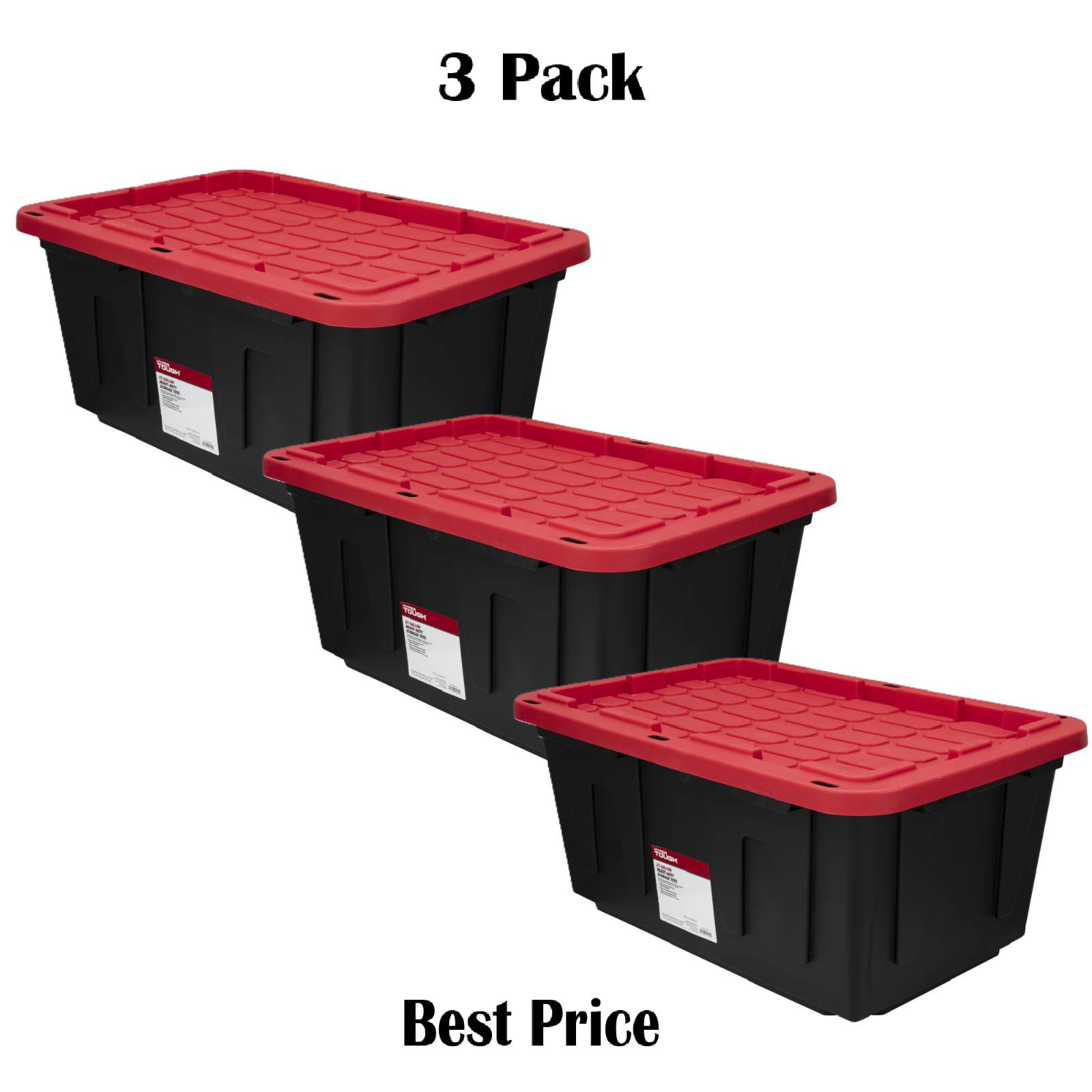 Hyper Tough 27 Gallon Snap Lid Plastic Storage Bin Container Pack of 3