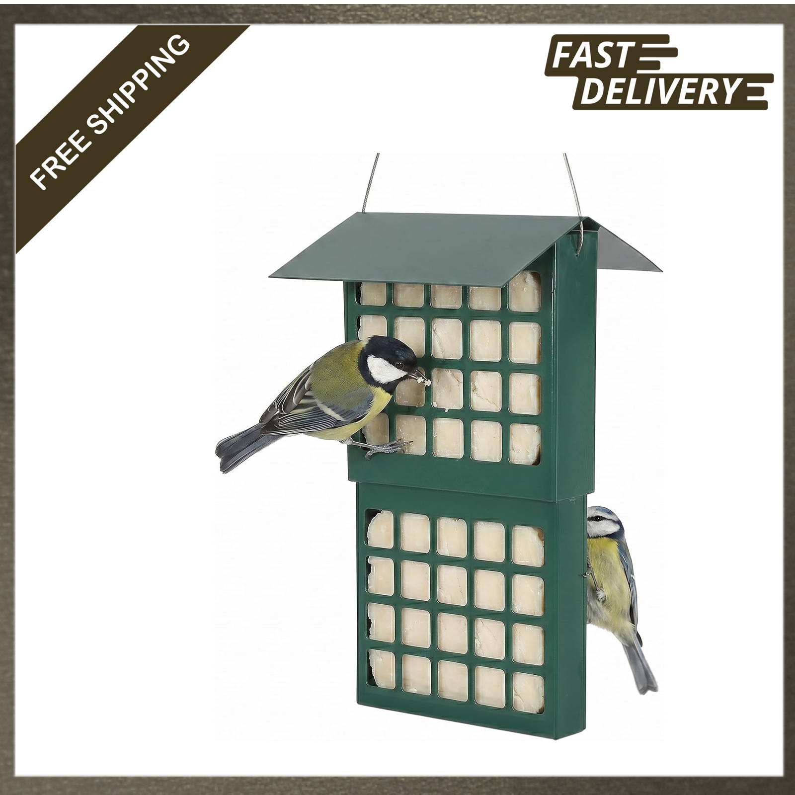 Wild Bird Feeder Suet Metal Hanging Double Capacity All Weather galvanized steel