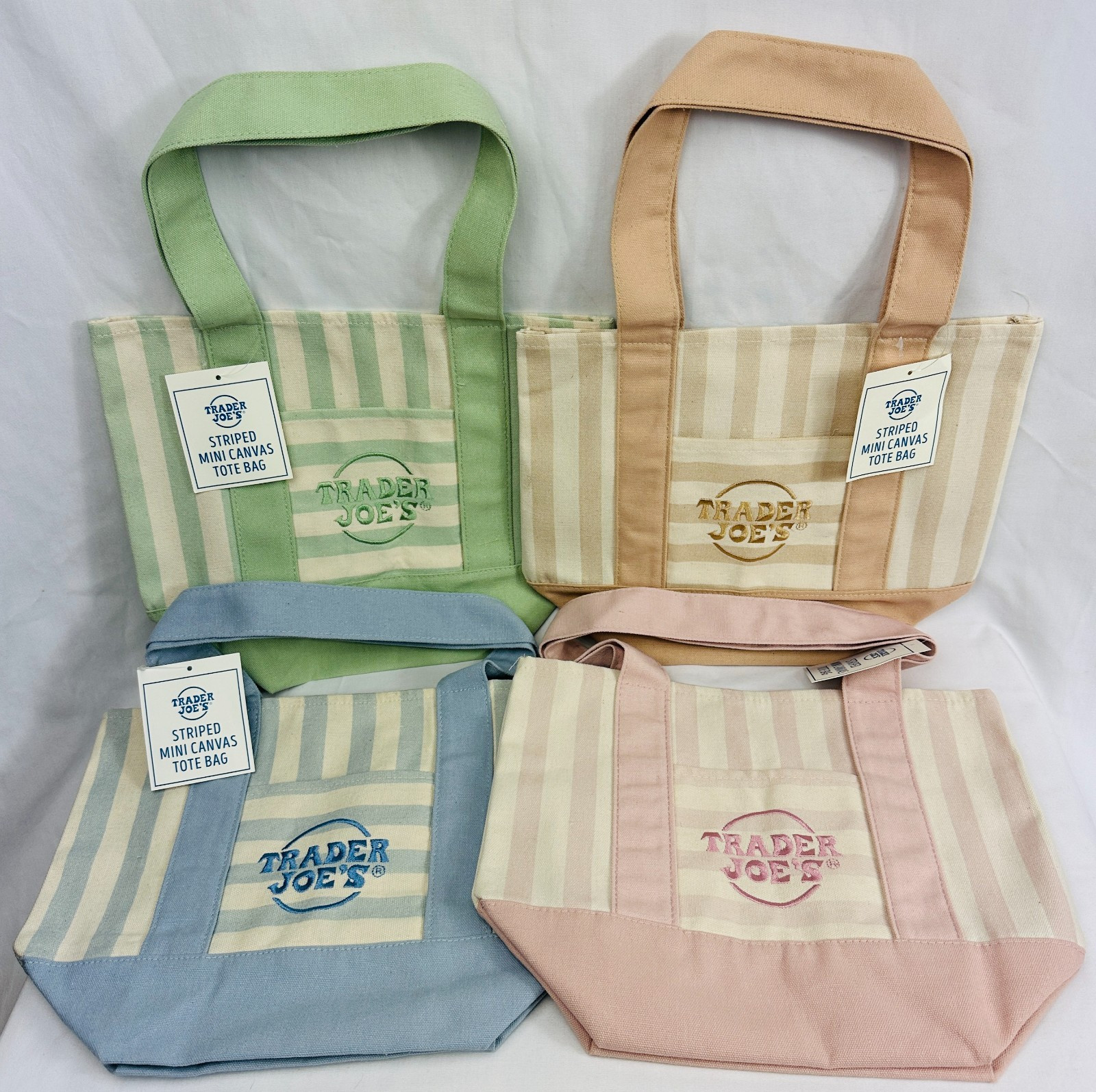 Trader Joe’s Striped Mini Canvas Tote Summer Collection Pick Your Color NWT