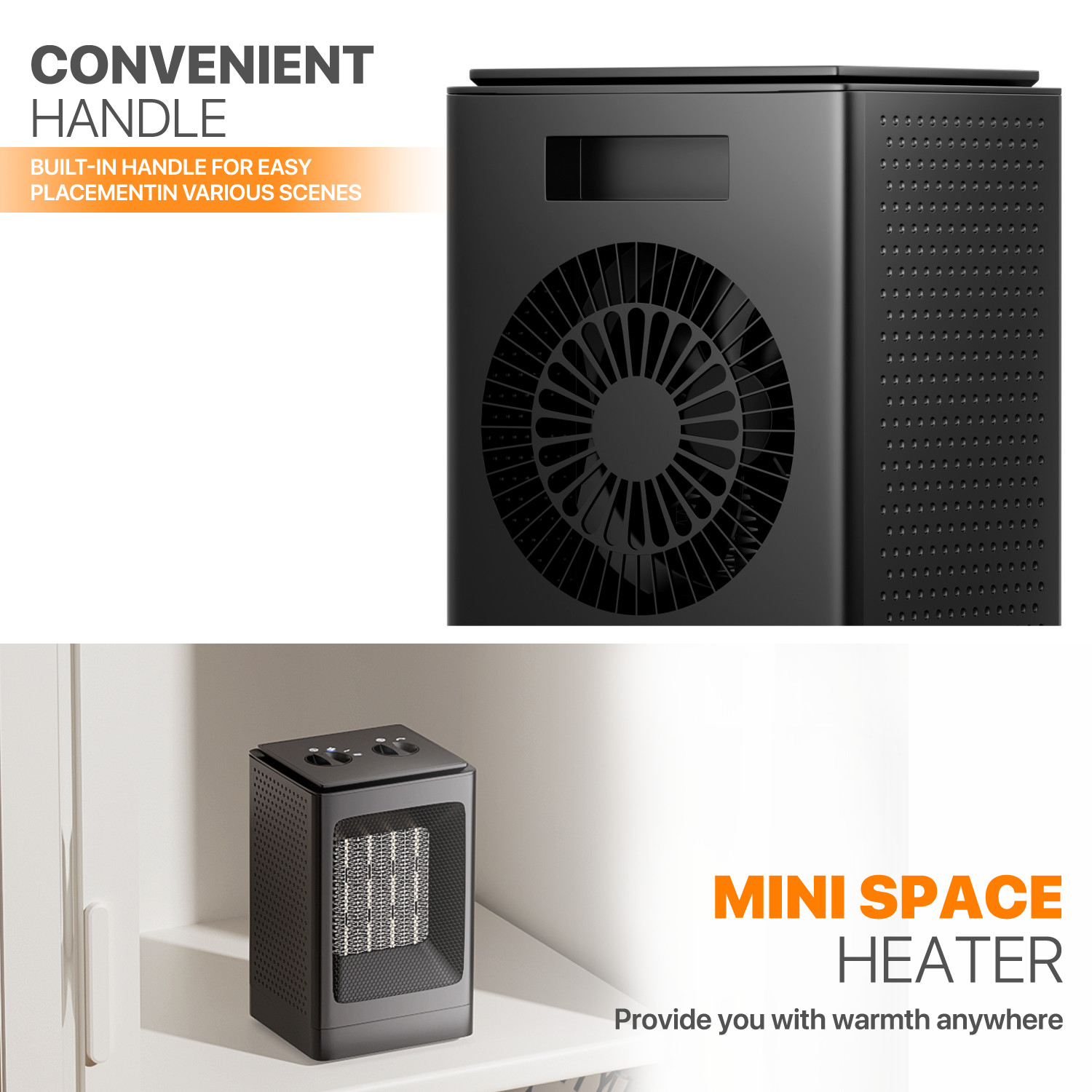 [LCD SCREEN+HANDLE] Electric Space Heater Adjustable 1500W Coil Heating Fan Home