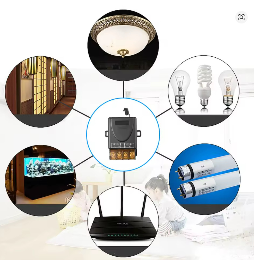 433MHz RF Wireless Remote Control Switch AC 110-240V 15A Relay Receiver + 2 Key