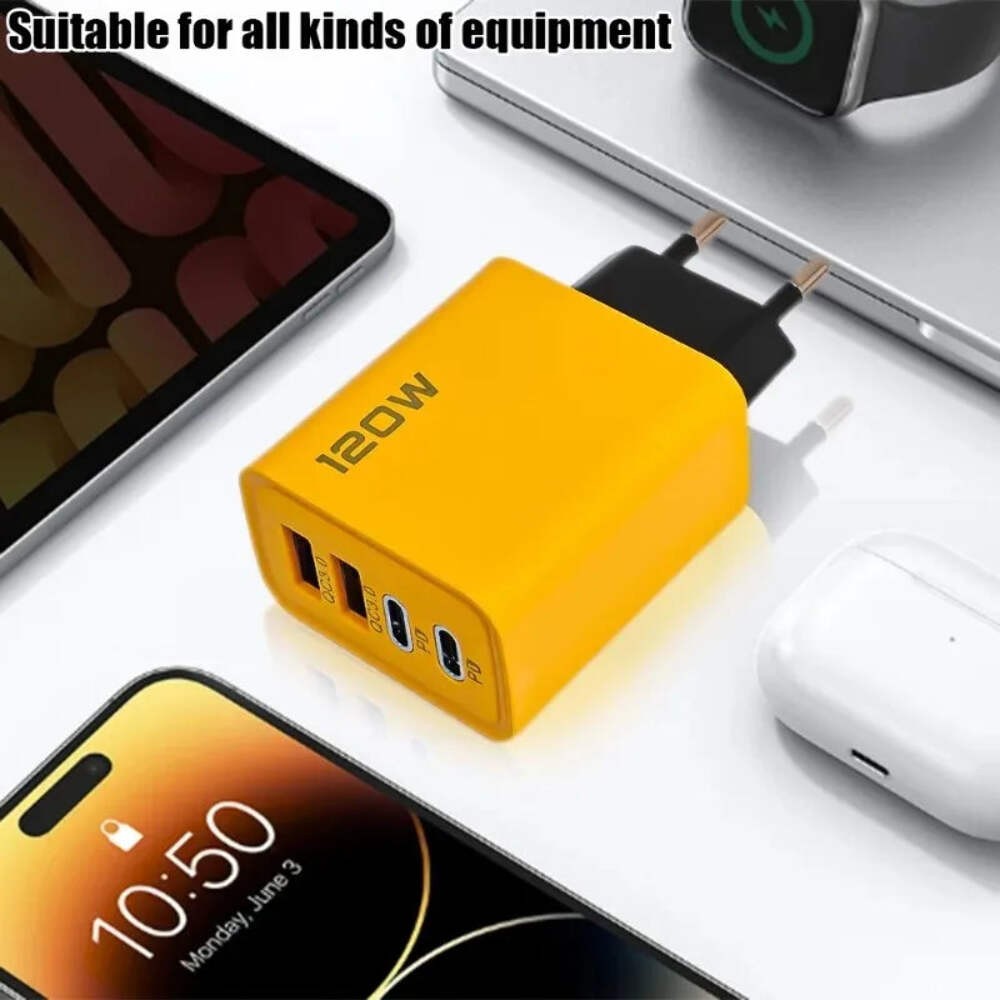 120W Fast Charging 4 Ports Mobile Phone Charger QC3.0 USB Type C Chargers Dual P