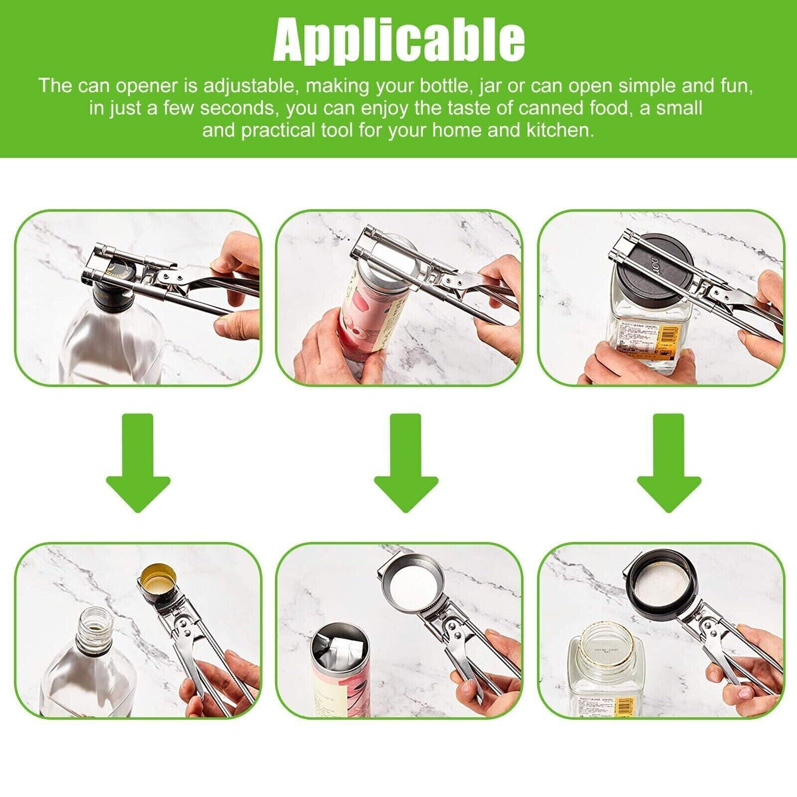 2PCS Adjustable Multifunctional Stainless Steel Can Opener Jar Lid Gripper New