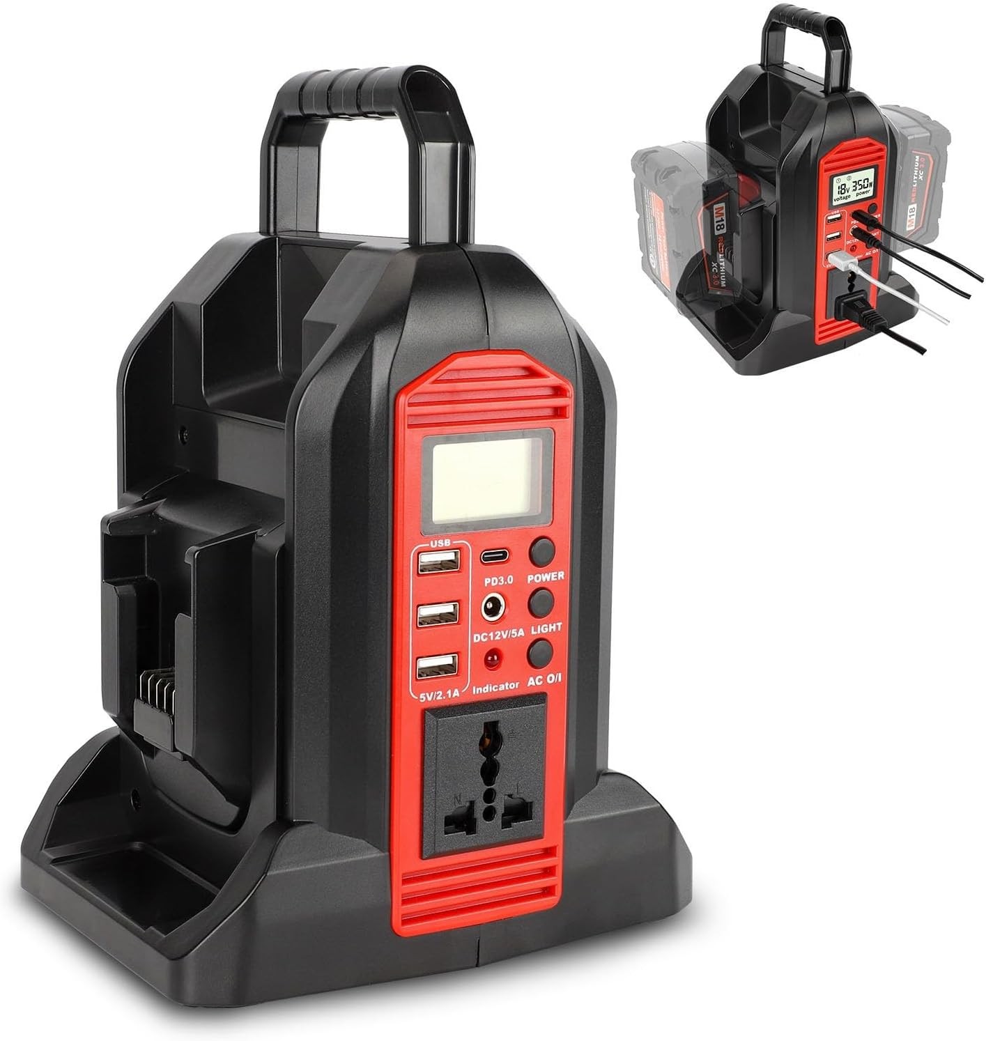2 Port Power Inverter for Milwaukee 18V Battery DC 18V~AC 120V Battery Converter