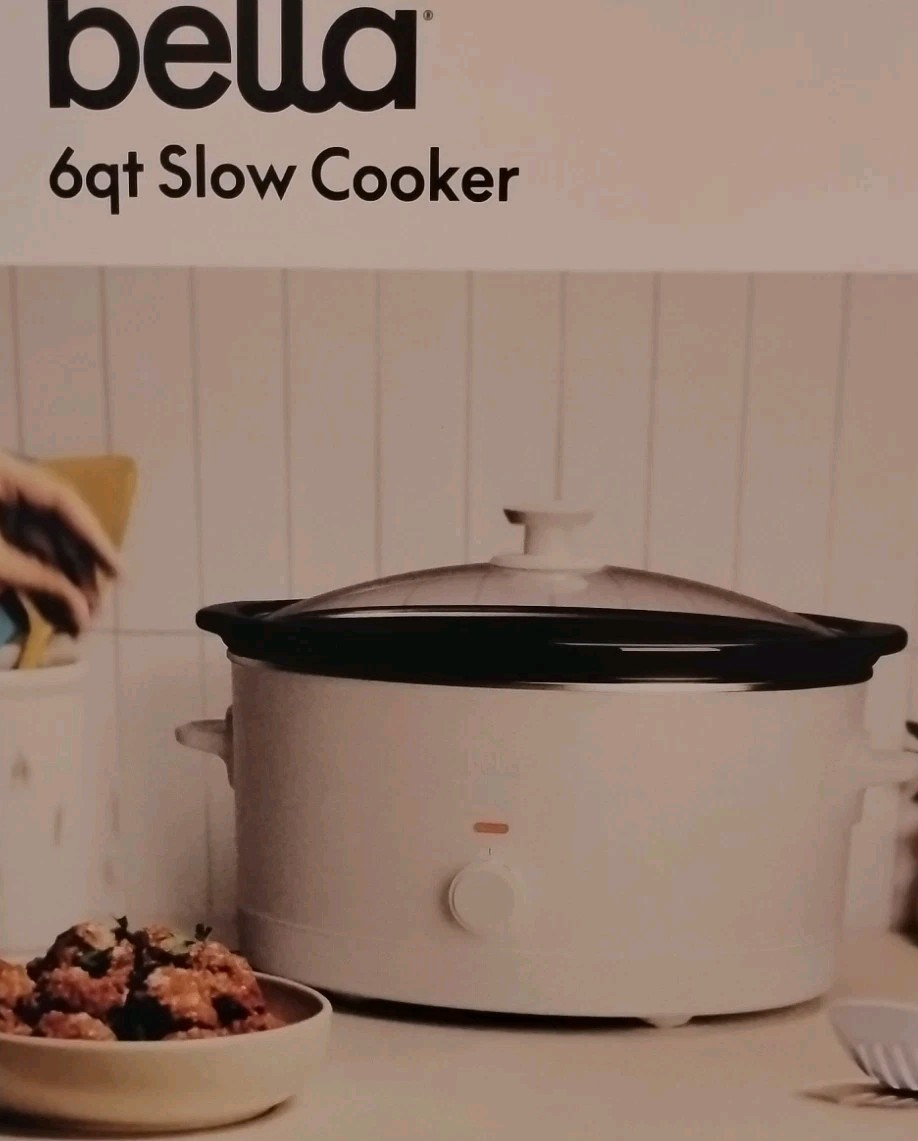 Bella Large 6 Qt Slow Cooker, Stoneware Pot Glass Lid Dishwasher Safe Parts