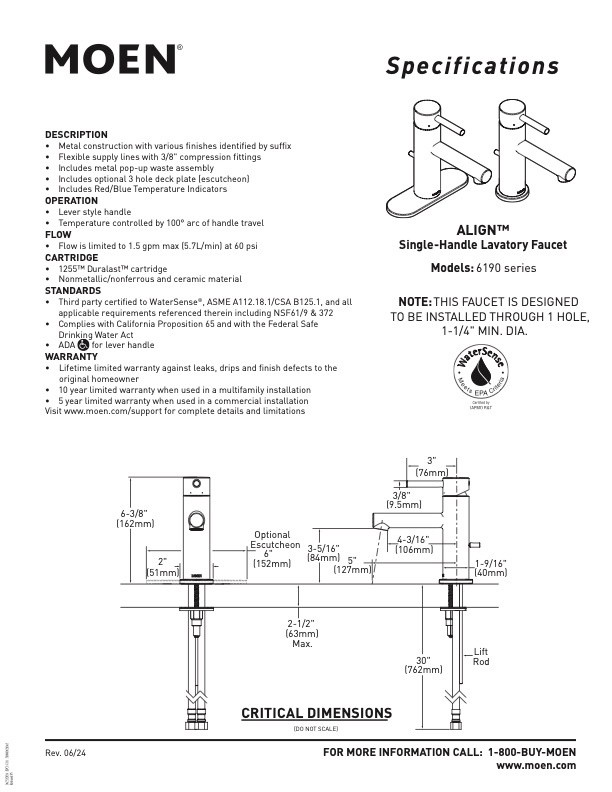 Moen Align Brushed Nickel 1 Handle Modern Bathroom Faucet/Drain Assembly 6190BN