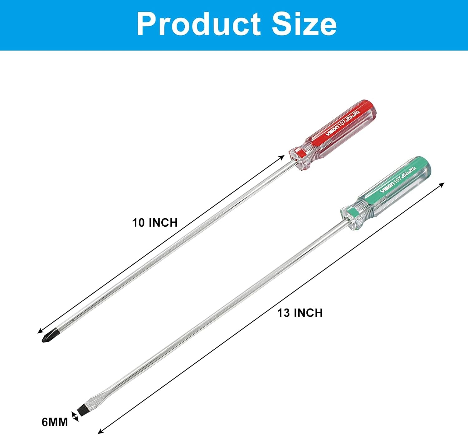 10″ Long Screwdriver Set Phillips & Flat Head Cross Slotted Repair Tool 2 Pack