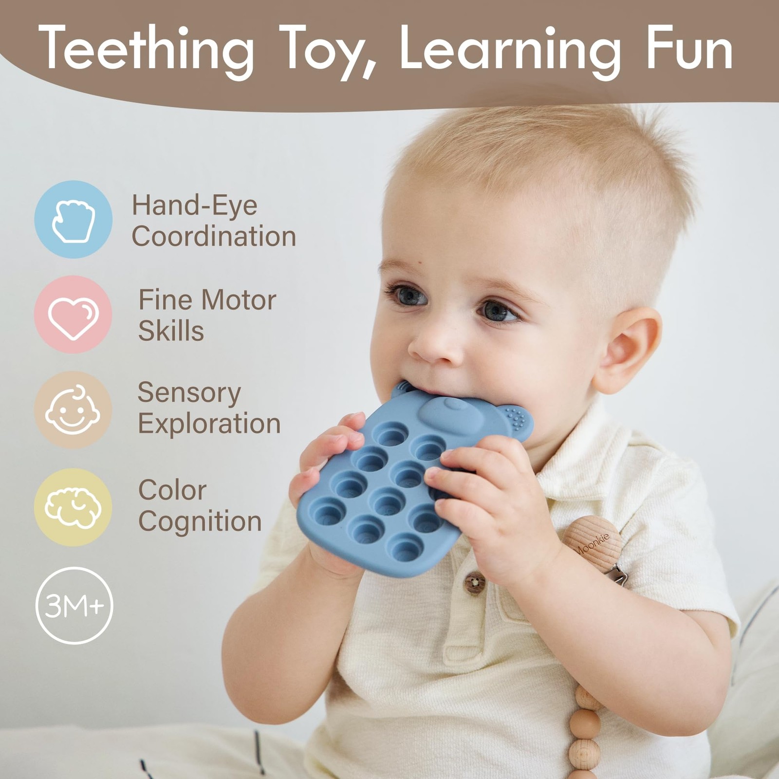 Moonkie Silicone Press Phone Teething Toy for Baby 3 Months+ | Soft BPA-Free Tee