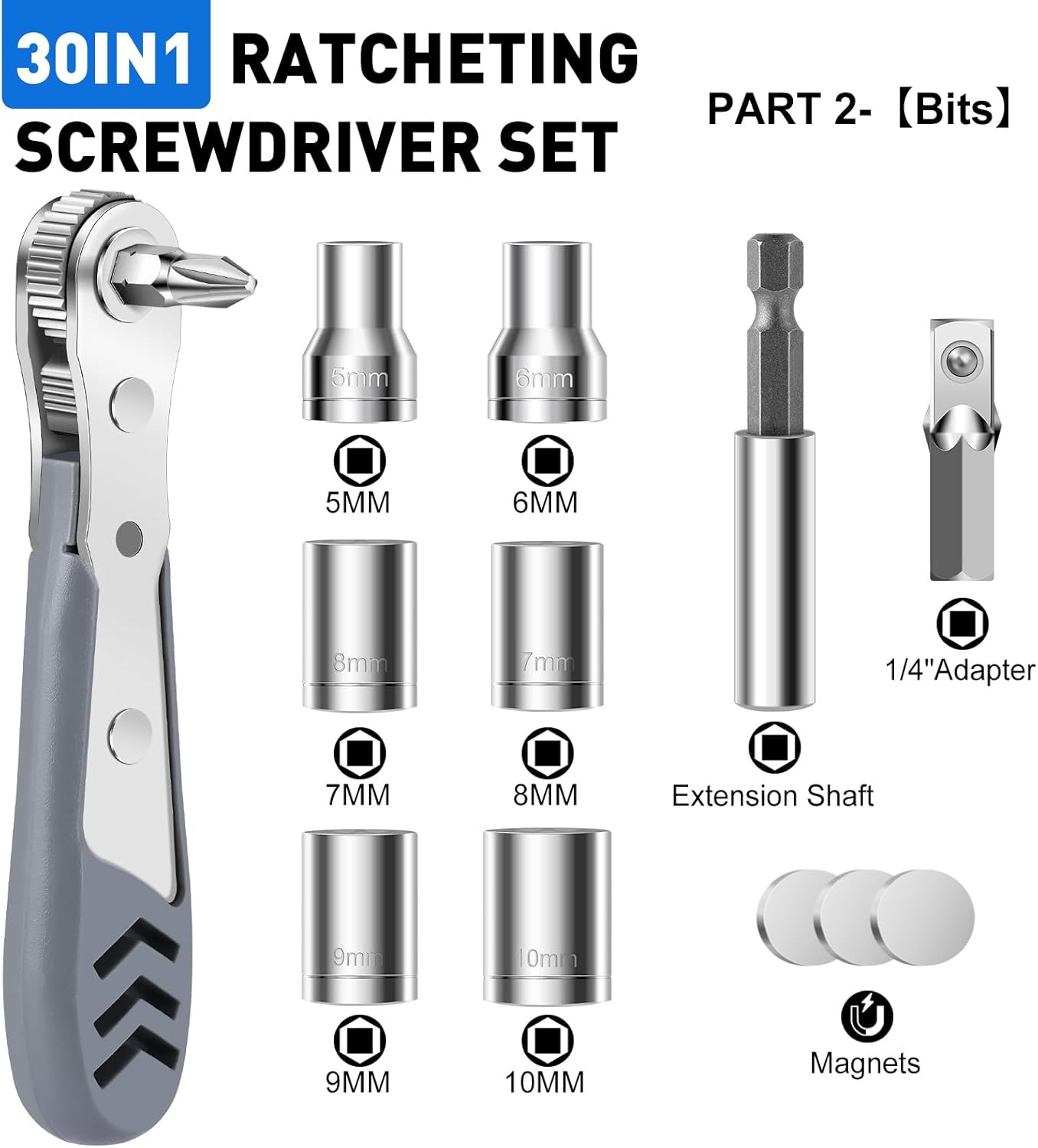 30in1 Right Angle Screwdriver, 36-Tooth Mini Ratchet Wrench, Angle Screwdrive…