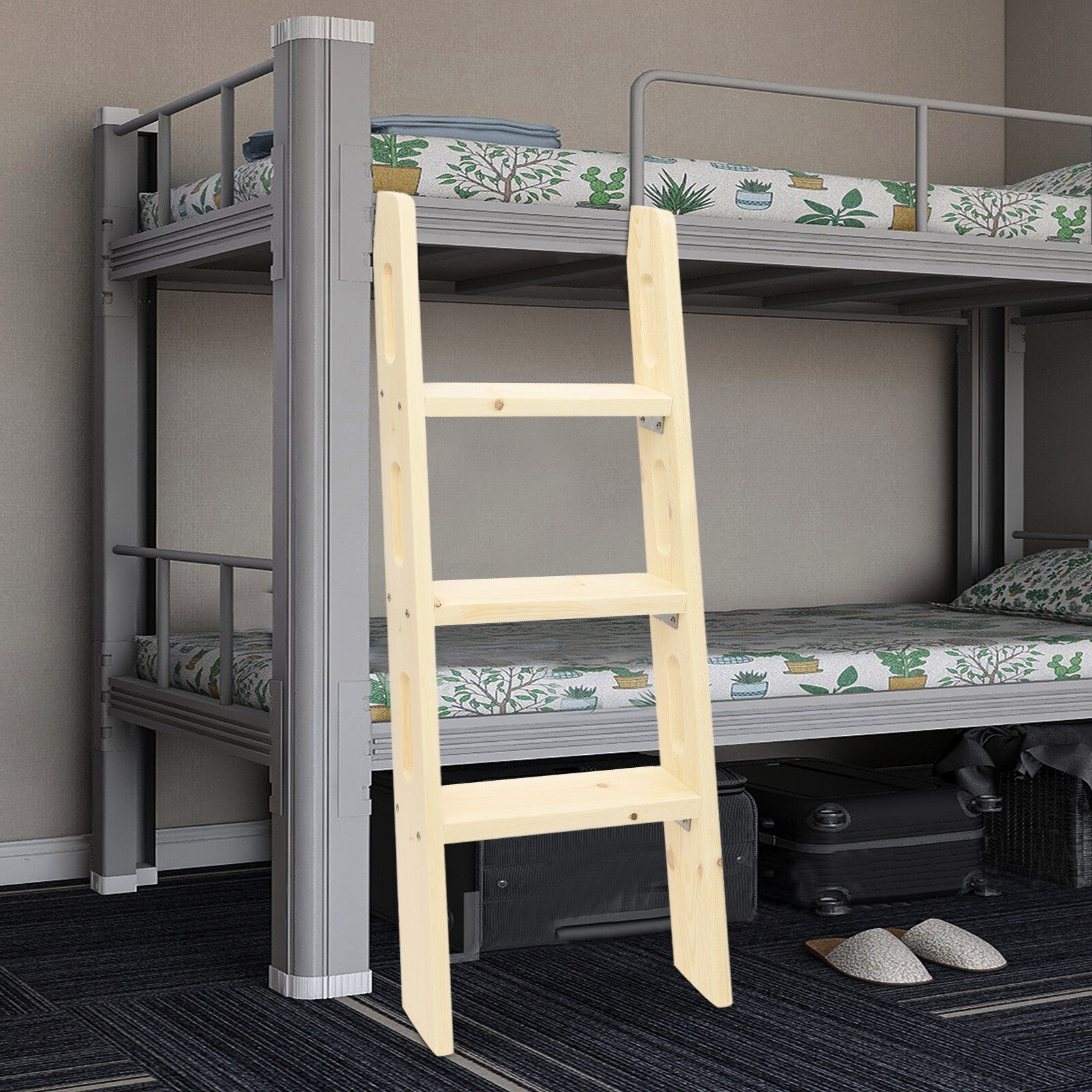 3 Steps Solid Wood Bed Ladder, Durable Step Ladder, for Dorm, Teens Adults Room
