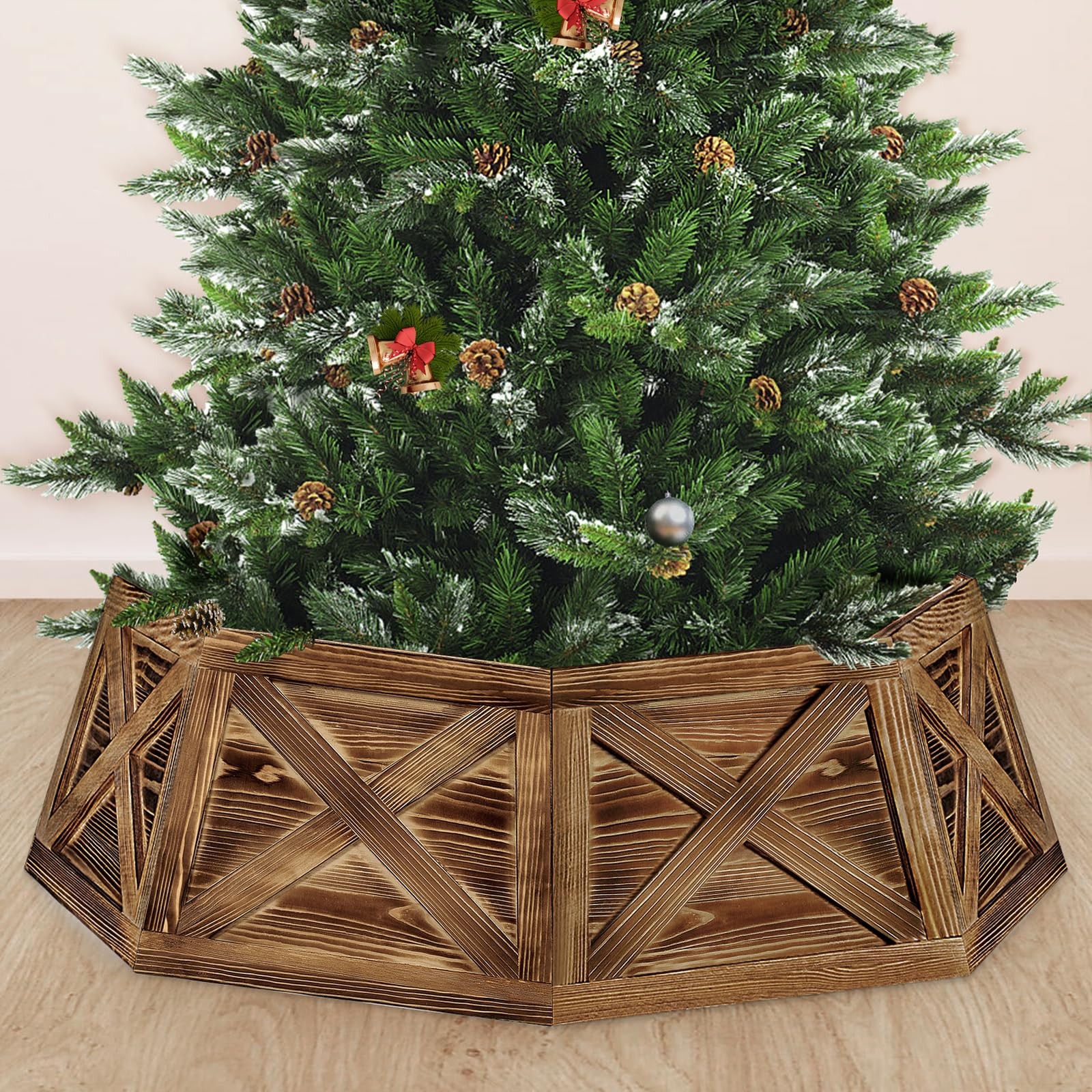 Yoochee Wooden Christmas Tree Collar 36 Extra Large Octagon Brown Christmas