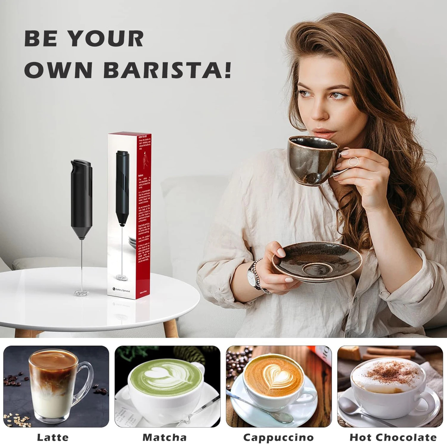 Battery Operated Handheld Electric Milk Frother Mini Coffee Whisk Drink Stirrer