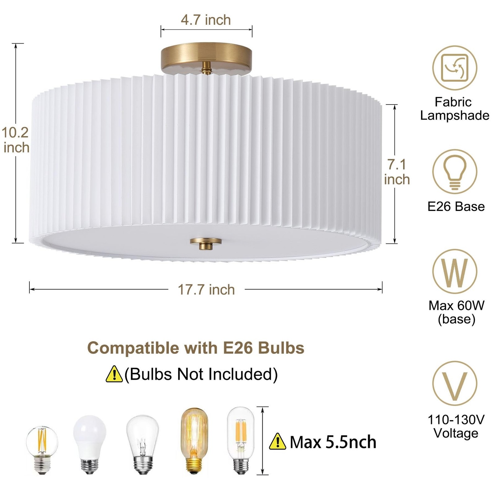 Giutna Semi Flush Mount Ceiling Light,17.7″Modern Close Ceiling Light Fixture