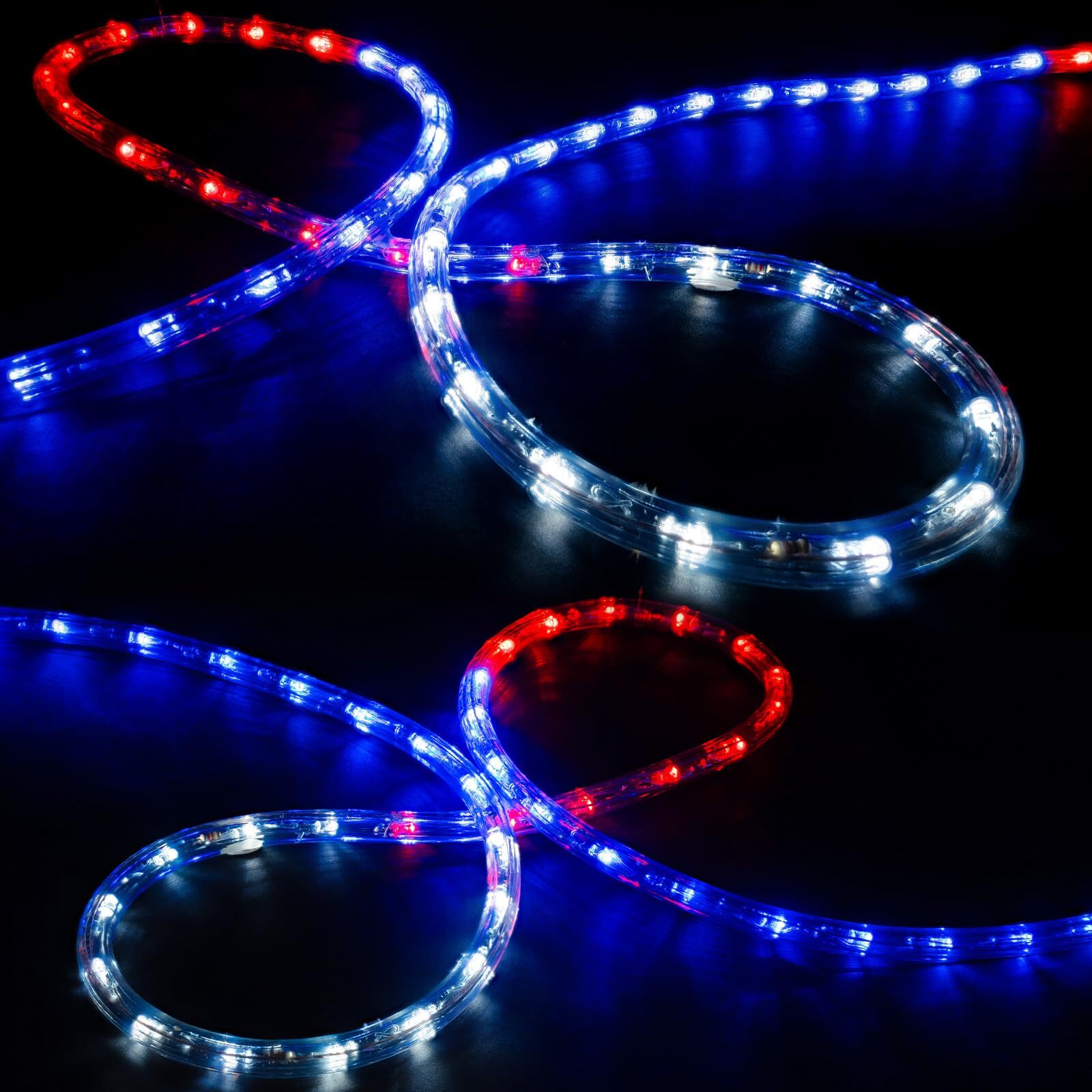 USA RWB 8-Mode LED Outdoor Waterproof Rope Light 10′ 25′ 50′ 100′ 150′ 300’ft