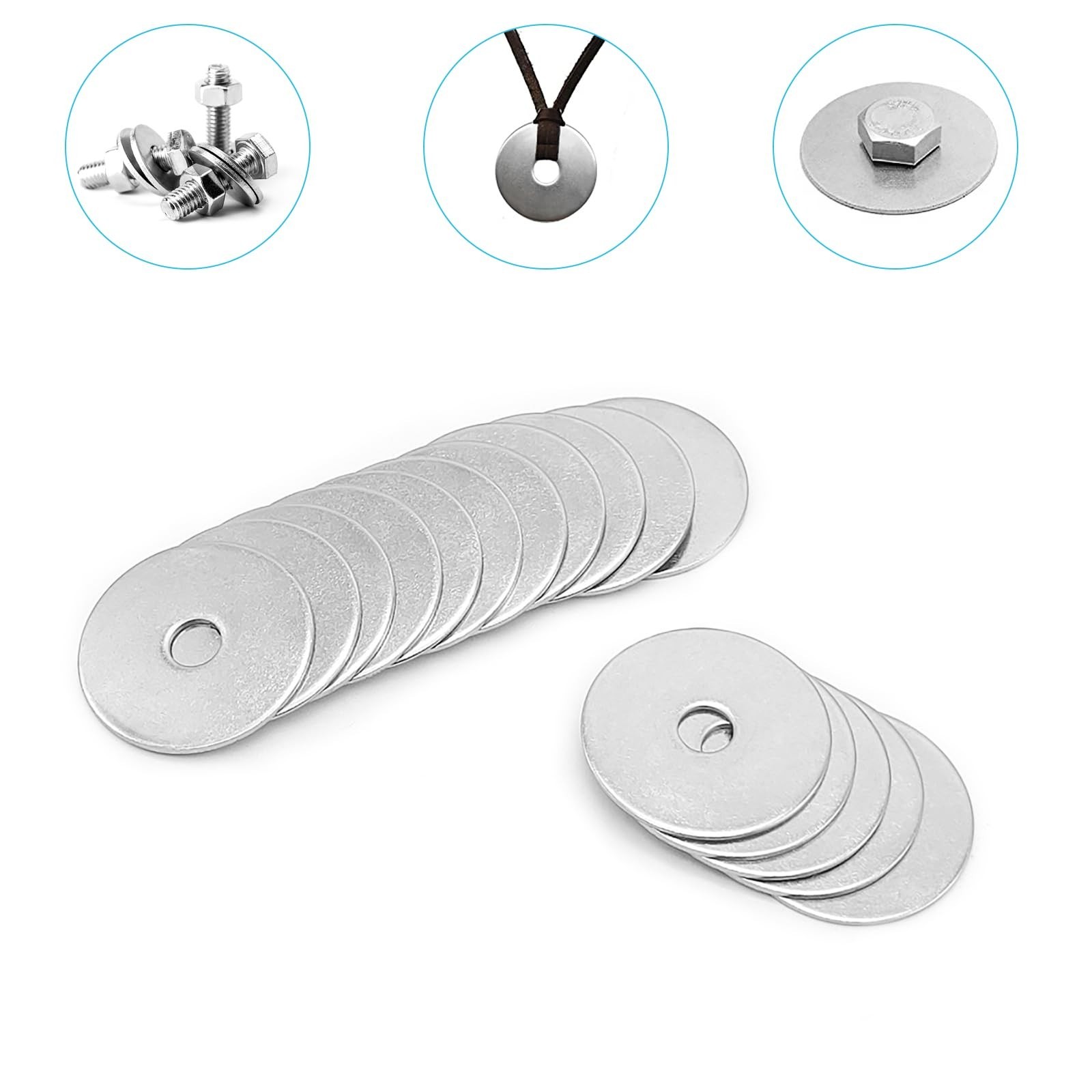 1/4″ x 1-1/4″ OD Stainless Fender Flat Washer,304 Stainless Steel,45 Pieces