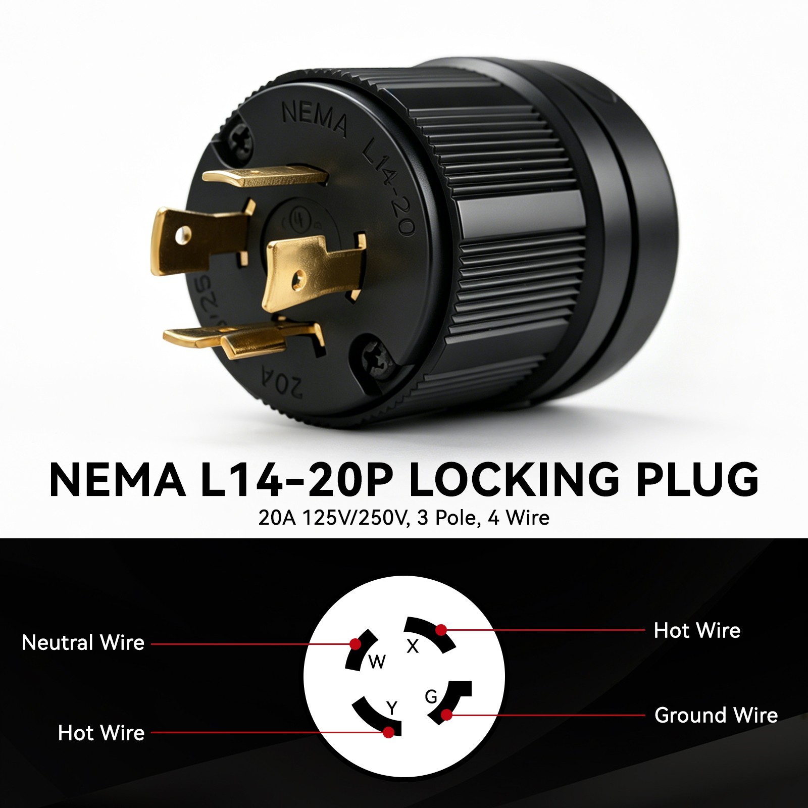 L14-20P Twist Lock Plug for Generator – 20 Amp 125/250V NEMA Connector