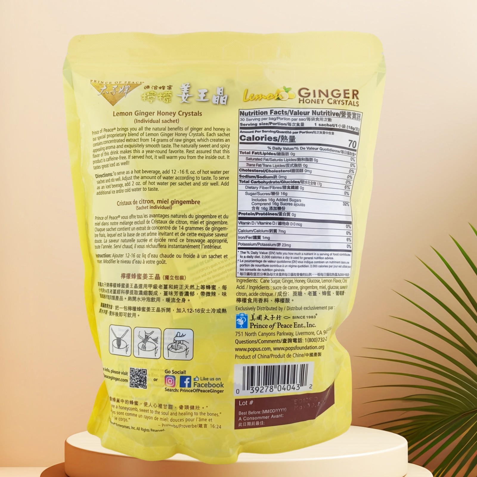 Pack of 2, Lemon Ginger Tea Instant Ginger Honey Crystals, 30 Sachets