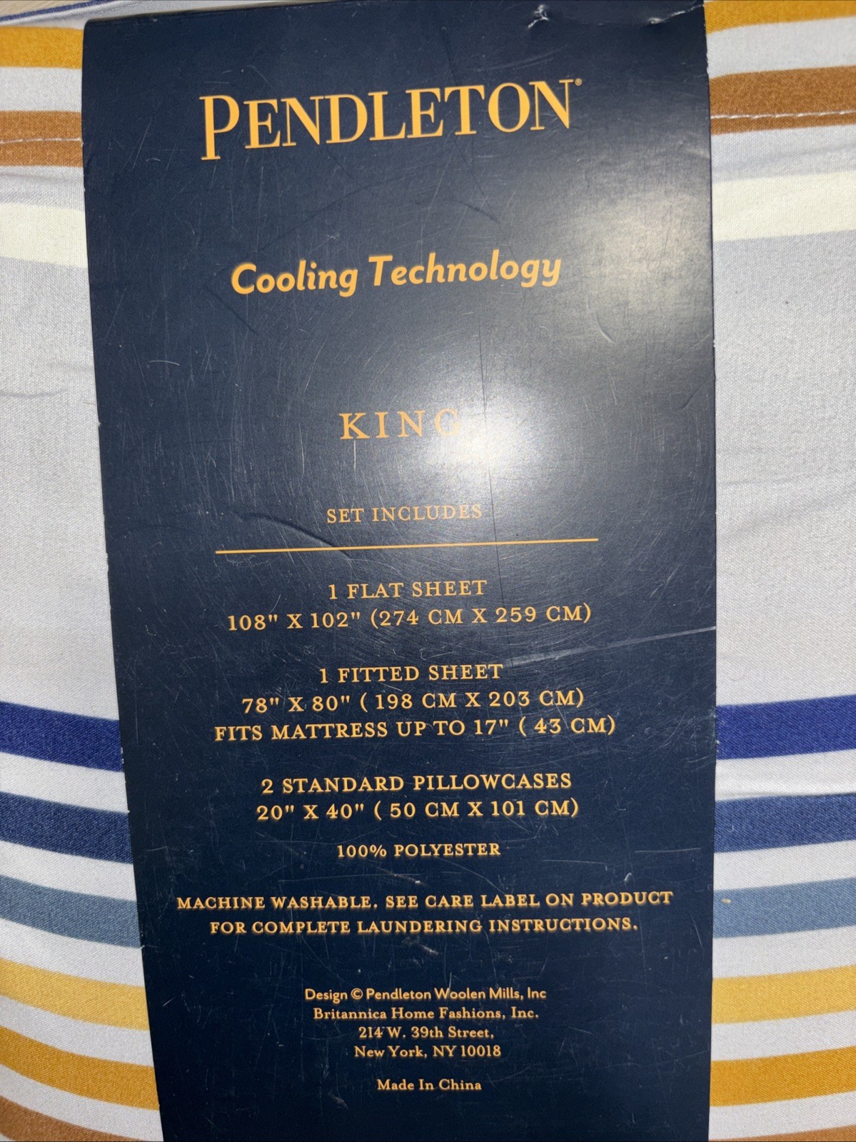 NWT PENDLETON BLUE GRAY STRIPE STRIPED COOLING TECHNOLOGY KING SHEET SET