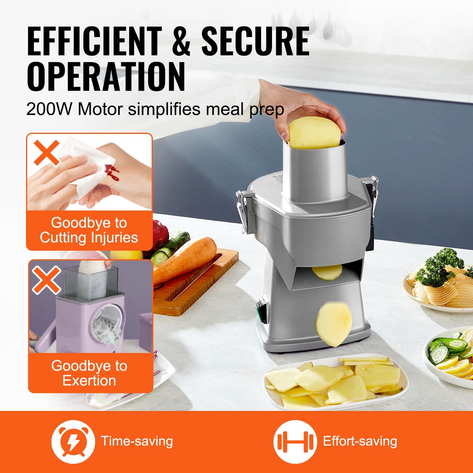 Electric 4-Function Food Slicer: Stainless Blades, 200W, Dishwasher-Safe Parts