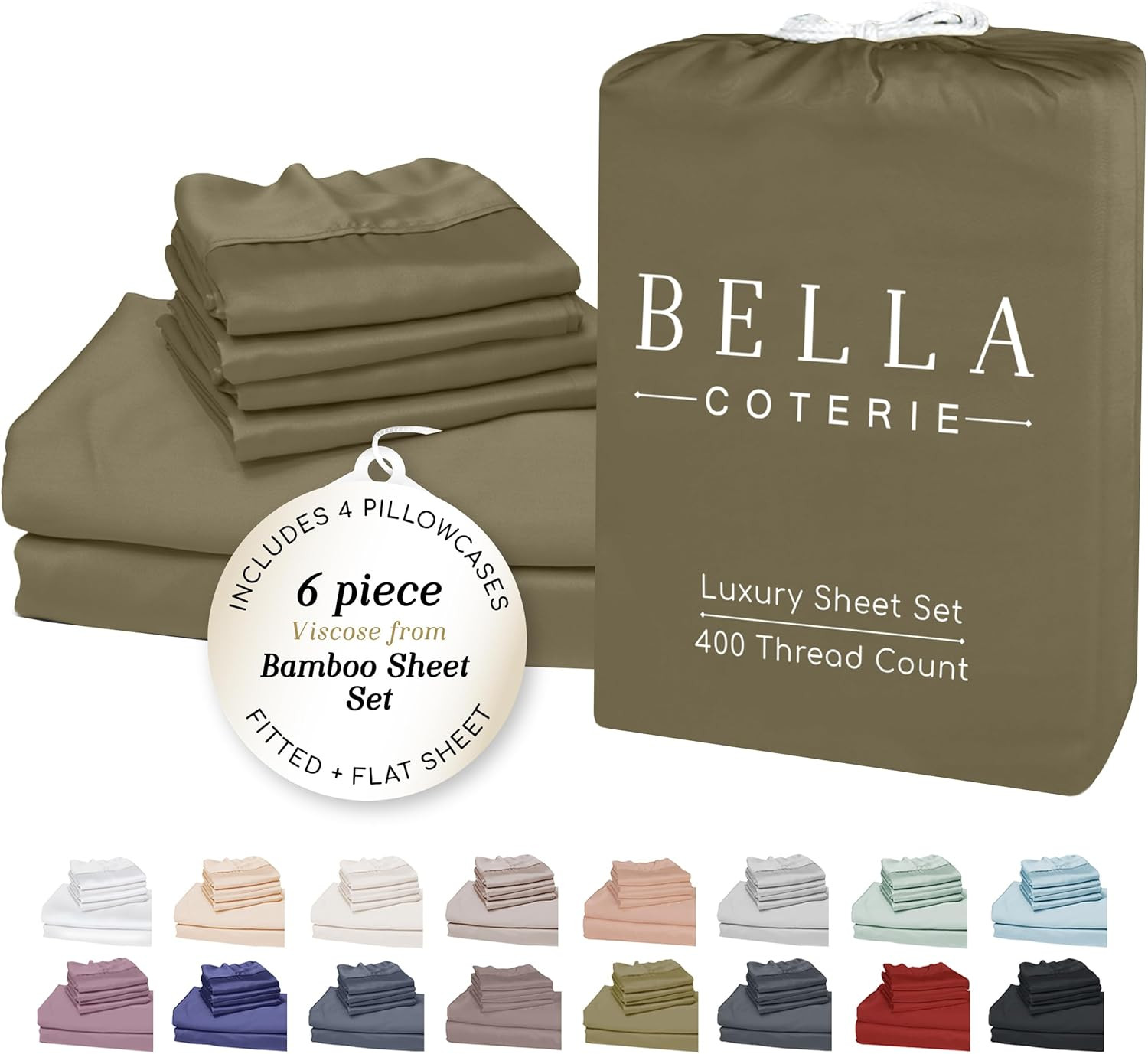 Luxury Bamboo Viscose King Sheet Set – 6 Piece Olive Green, Cooling & Soft