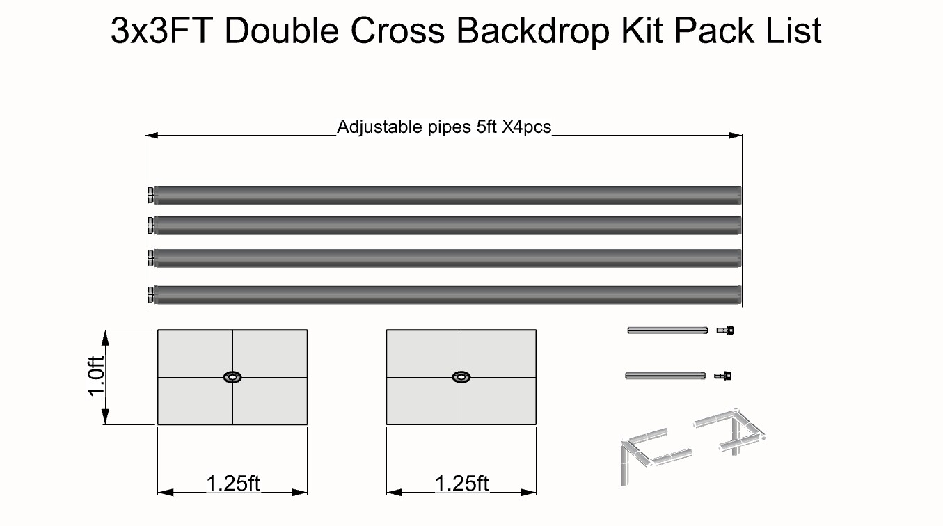 DOUBLE CROSS BAR ADJUSTABLE QUICK BACKDROP KIT 10 FT x 10 FT PIPE WITHOUT DRAPE