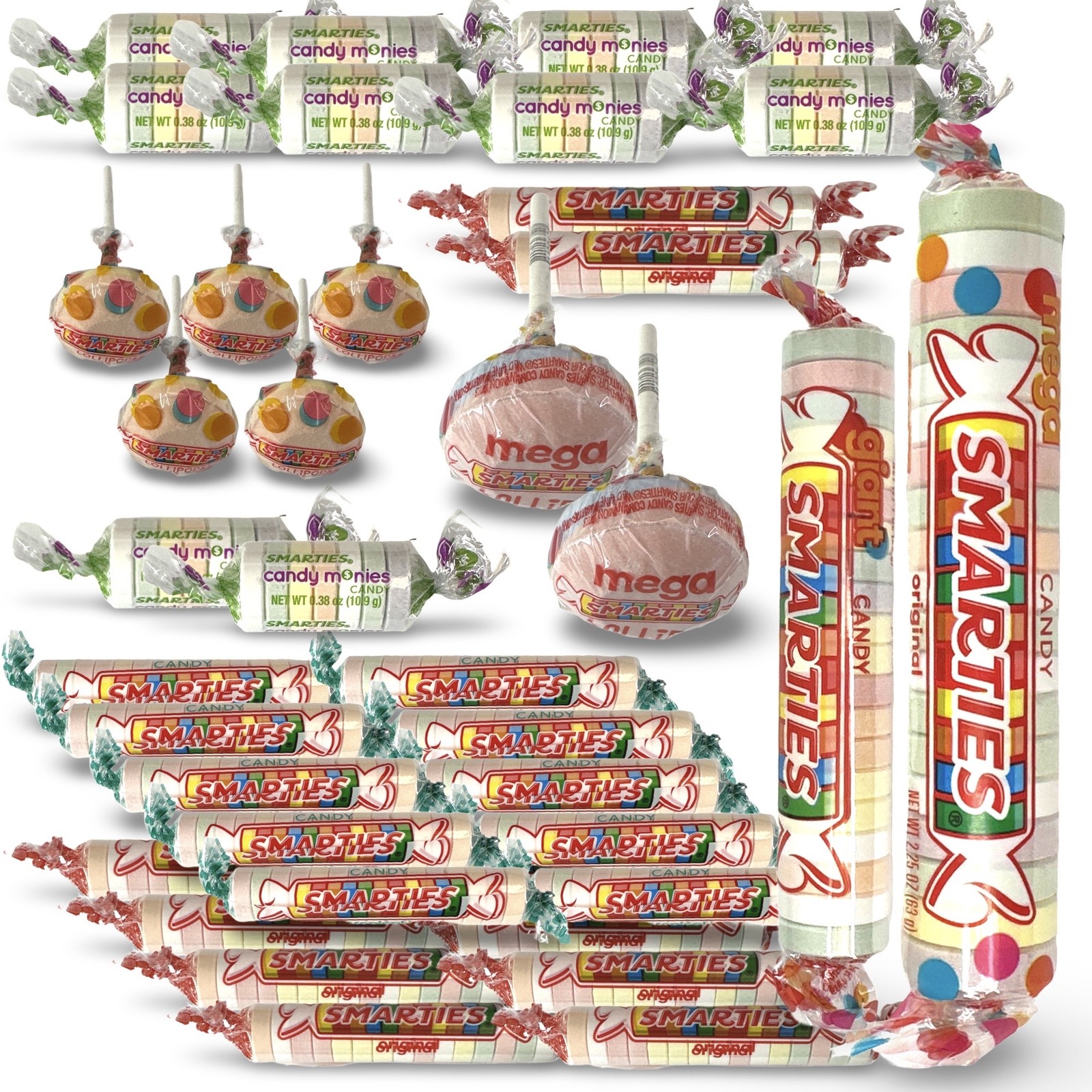 Smarties Candy Ultimate Variety Pack includes Mega Roll, Giant Roll, Mega Lollip