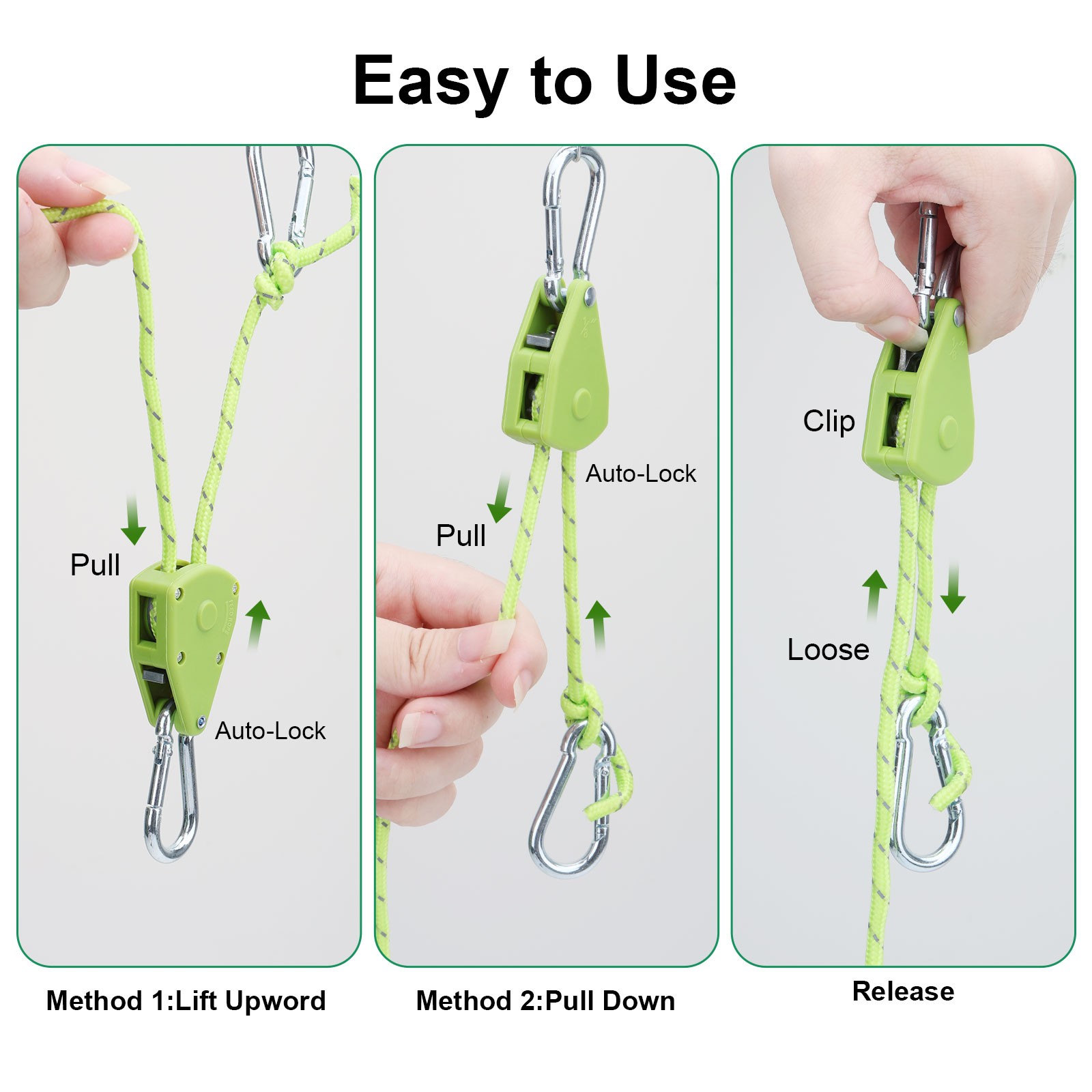 4x Adjustable Rope Pulley Ratchet Tie Down 150LB Reflective Tent Guy Line 13.1FT