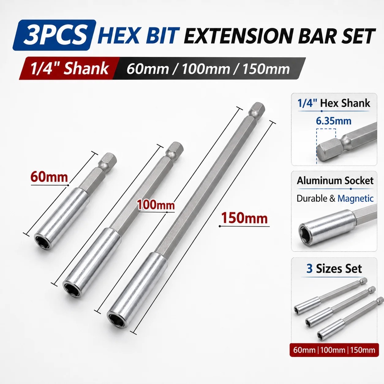 1/4″ Hex Magnetic Bit Holder Extension Bar Quick Release Drill Adapter 60-300mm