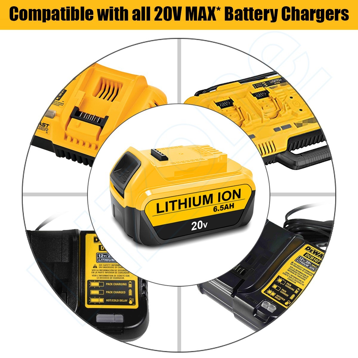 NEW 6.5Ah DCB206 For DeWalt 20V Max 6.0AH Lithium-Ion Battery DCB206 DCB205