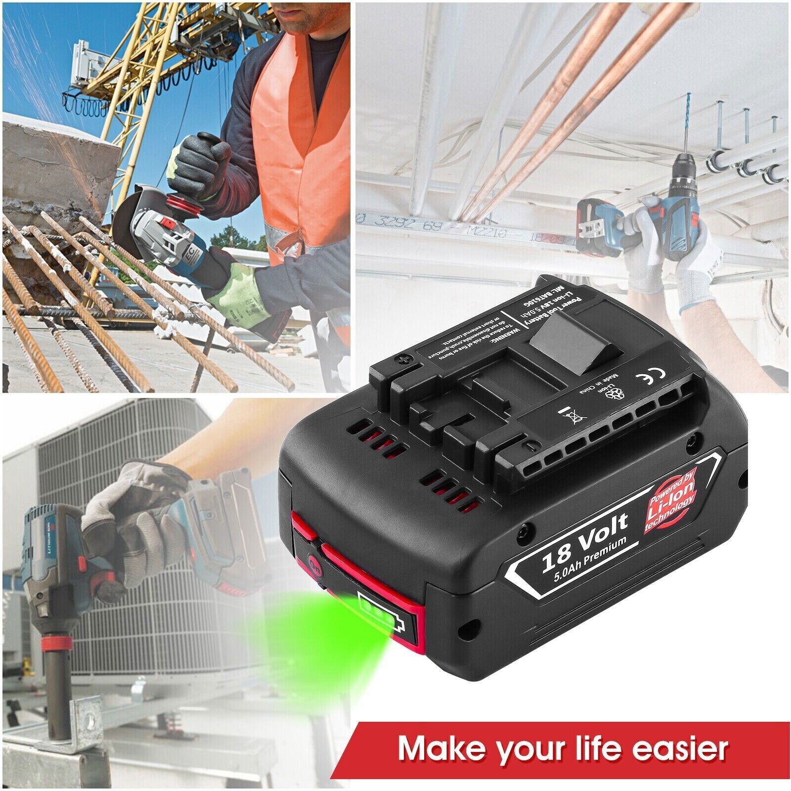 for Bosch BAT618 BAT609 18V 5000mAh Li-ion Battery BAT610G 620 GSR GSB 24618-01