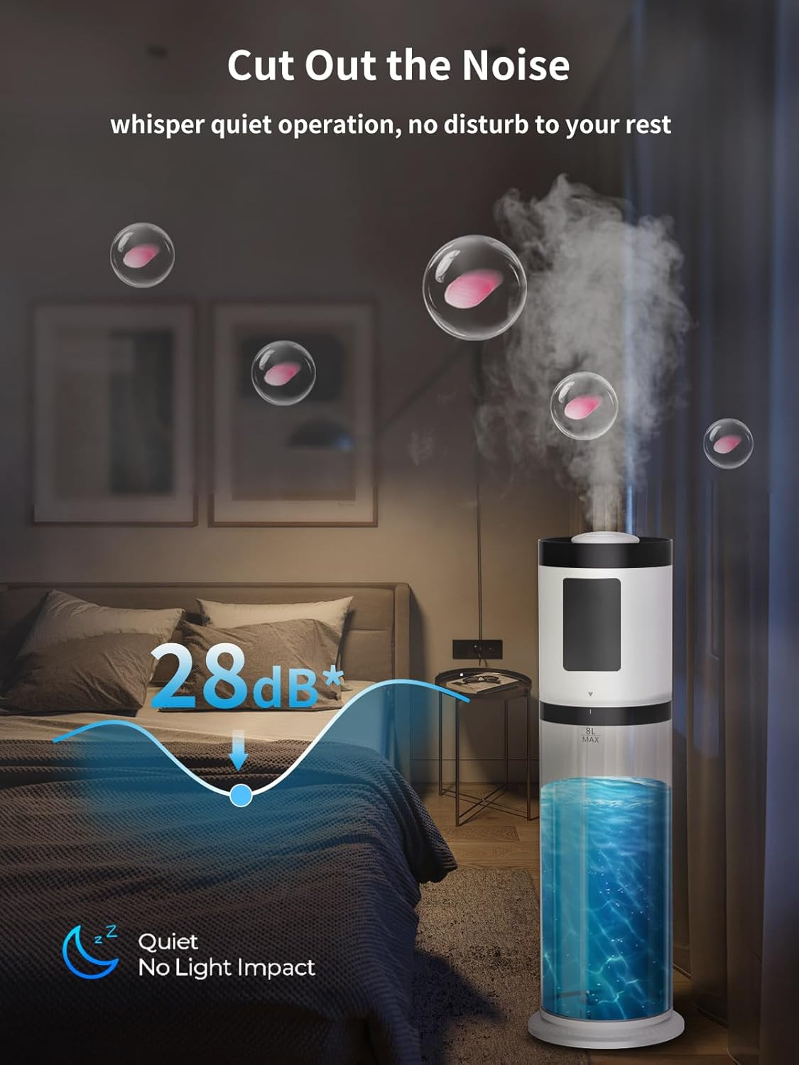 8L Humidifiers for Bedroom, 30Db Quiet, 500Ft² Coverage, 60H Runtime, Top Fill,