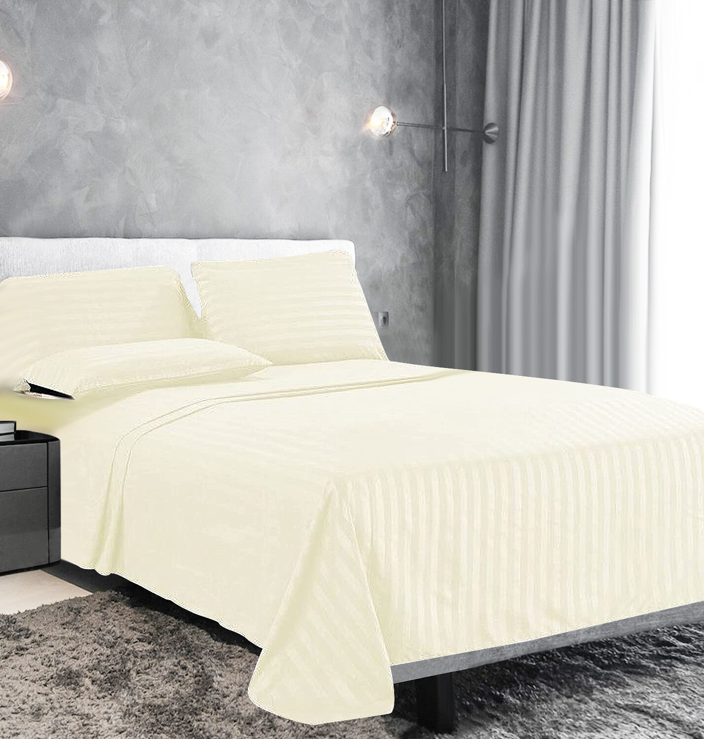 Fine 400 Thread Count 100% Cotton Sateen Bed Sheet Dobby Stripe